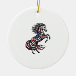 Vintage-patriotisches aufbäumendes Pferd Vektor-Sh Keramik Ornament