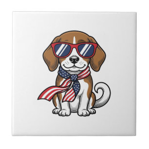Vintage patriotisches Beagle-Hund-Sonnenbrille-Shi Fliese