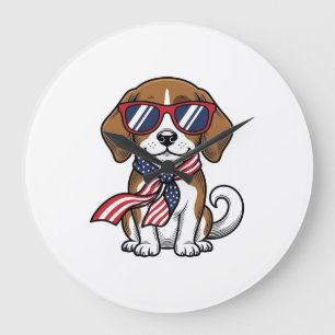 Vintage patriotisches Beagle-Hund-Sonnenbrille-Shi Große Wanduhr