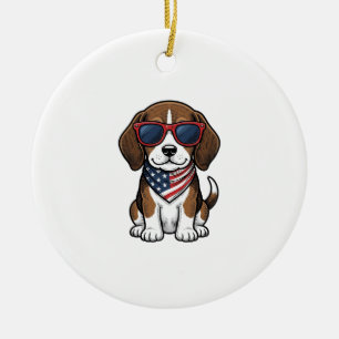 Vintage patriotisches Beagle-Welpen-Sonnenbrille-S Keramik Ornament
