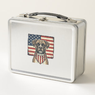 Vintage-patriotisches Boxer-Hund-Flagge-Shirt-Desi Metall Brotdose
