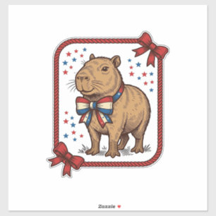 Vintage patriotisches Capybara-Fliege-Shirt-Design Aufkleber