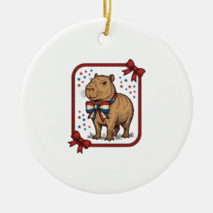 Vintage patriotisches Capybara-Fliege-Shirt-Design Keramik Ornament