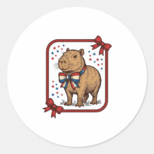 Vintage patriotisches Capybara-Fliege-Shirt-Design Runder Aufkleber