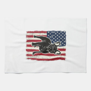 Vintage patriotisches Französische Bulldogge Flagg Geschirrtuch