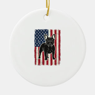 Vintage patriotisches Französische Bulldogge Flagg Keramik Ornament