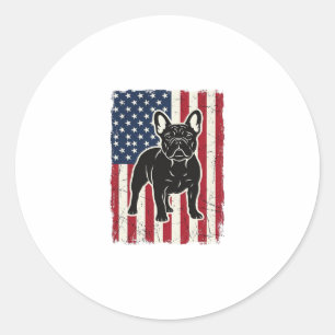 Vintage patriotisches Französische-Bulldogge-Flagg Runder Aufkleber