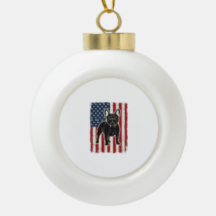 Vintage patriotisches französisches Bulldoggen-Fla Keramik Kugel-Ornament