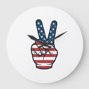 Vintage patriotisches Friedenszeichen Hand Vektor  Große Wanduhr