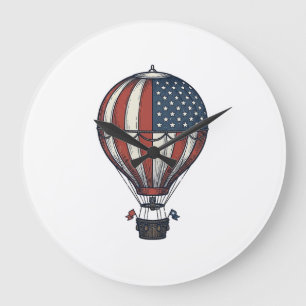 Vintage patriotisches Heißluftballon-Shirt-Design_ Große Wanduhr