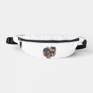 Vintage patriotisches Herz-Schleife-Blumen-Shirt-D Bauchtasche