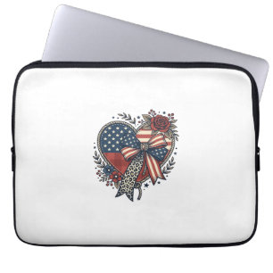 Vintage patriotisches Herz-Schleife-Blumen-Shirt-D Laptopschutzhülle