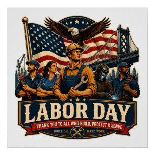 Vintage patriotisches Labor Day Adler Arbeiter Des Poster