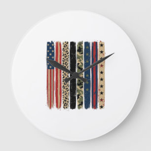 Vintage patriotisches Leoparden-Tarnstreifen-Shirt Große Wanduhr