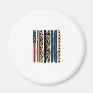 Vintage patriotisches Leoparden-Tarnstreifen-Shirt Magnet
