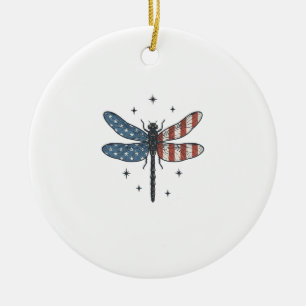 Vintage patriotisches Libellen-Vektor-Shirt-Design Keramik Ornament