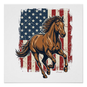 Vintage patriotisches Pferdeflagge Vektor-Shirt-De Poster