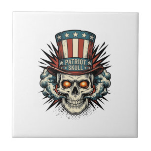 Vintage patriotisches Totenkopf-Zylinder-T-Shirt-D Fliese