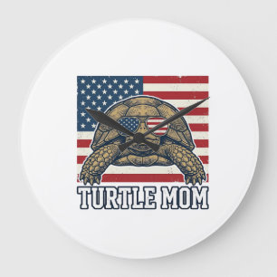 Vintage-patriotisches Turtle-Mom-Shirt-Design_1 Große Wanduhr