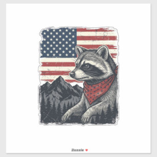 Vintage patriotisches Waschbär Berg Flag Shirt Des Aufkleber