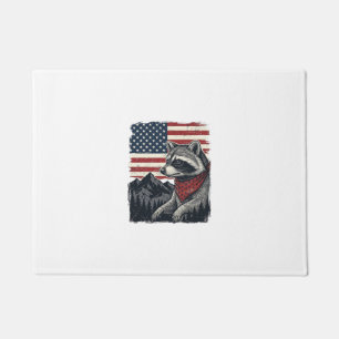 Vintage patriotisches Waschbär-Bergflag-Shirt Desi Fußmatte