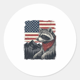 Vintage patriotisches Waschbär Bergflag Shirt Desi Runder Aufkleber
