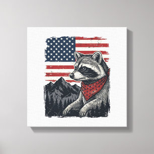 Vintage patriotisches Waschbär-Gebirgsflaggen-Shir Leinwanddruck