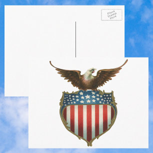 Vintage Patriotism, Proud Eagle over American Flag Postkarte