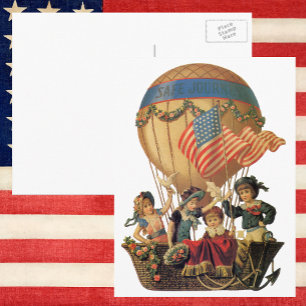 Vintage Patriotismus, Kinder in einem Heißluftball Postkarte