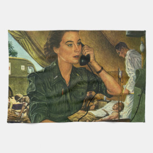 Vintage Patriotismus, Krankenschwester am Telefon Geschirrtuch