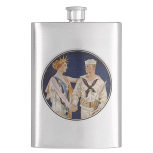 Vintage-Patriotismus, Lady Liberty mit Marine-Matr Flachmann