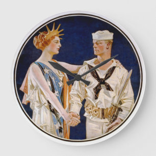 Vintage-Patriotismus, Lady Liberty mit Marine-Matr Große Wanduhr