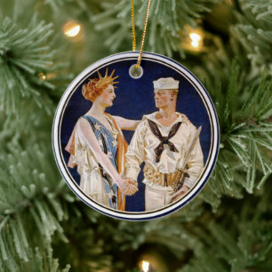 Vintage-Patriotismus, Lady Liberty mit Marine-Matr Keramik Ornament