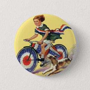 Vintage Patriotismus, Mädchen fährt ein patriotisc Button