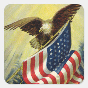 Vintage Patriotismus, patriotischer Adler amerikan Quadratischer Aufkleber
