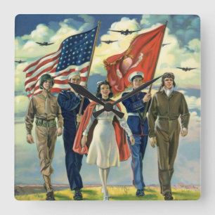 Vintage Patriotismus, Stolz auf militärisches Pers Quadratische Wanduhr