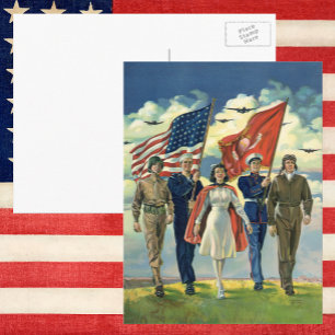 Vintage Patriotismus, stolzes Militärpersonal Held Postkarte