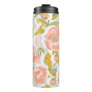 Vintage pattern with blooming rose hips and fruits thermosbecher
