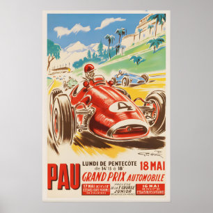Vintage Pau Grand Prix Französisches Autorennen Po Poster