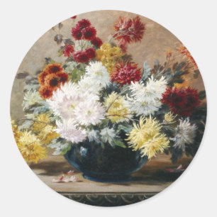 Vintage Paul Biva Astern in Vasen Blumen Runder Aufkleber