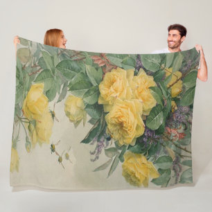 Vintage Paul De Longpre Gelbe Rosen Hummeln F Fleecedecke