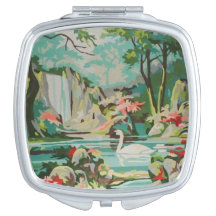 Vintage PBN Schwan-Pastellszenen-Vertrags-Spiegel