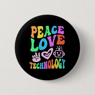 Vintage PEACE LIEBE TECHNOLOGIE Retro Computerunte Button