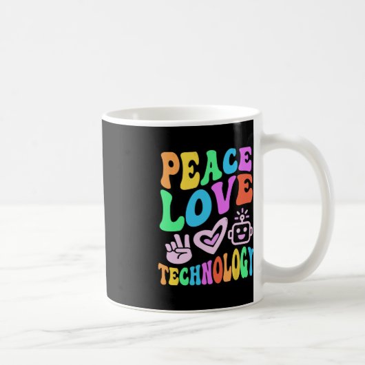 Vintage PEACE LIEBE TECHNOLOGIE Retro Computerunte Kaffeetasse (Rechts)