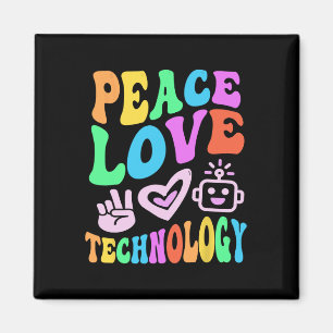 Vintage PEACE LIEBE TECHNOLOGIE Retro Computerunte Magnet