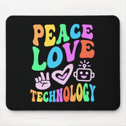 Vintage PEACE LIEBE TECHNOLOGIE Retro Computerunte Mousepad (Vorne)