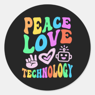 Vintage PEACE LIEBE TECHNOLOGIE Retro Computerunte Runder Aufkleber