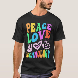 Vintage PEACE LIEBE TECHNOLOGIE Retro Computerunte T-Shirt