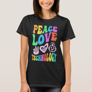 Vintage PEACE LIEBE TECHNOLOGIE Retro Computerunte T-Shirt