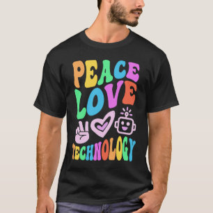 Vintage PEACE LIEBE TECHNOLOGIE Retro Computerunte T-Shirt